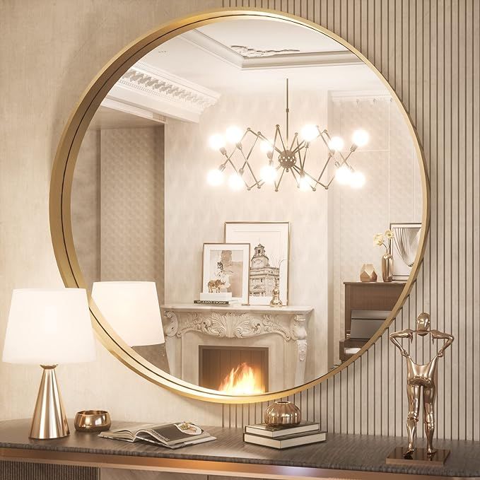 TokeShimi Round Gold Mirror 36 Inch Round Bathroom Mirror for Wall with Non-Rusting Aluminum Allo... | Amazon (US)