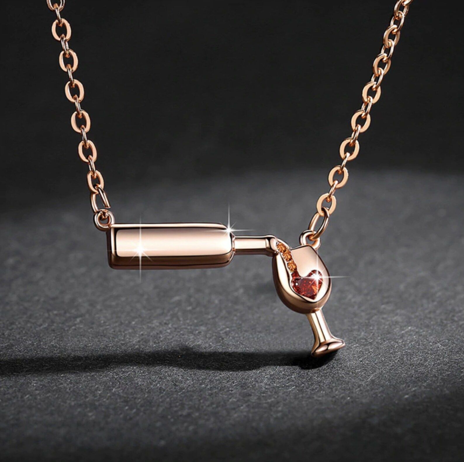 Women's Wine Glass Pendant Necklace - Boho CZ Red Wine & Glass Heart Charm Necklace - 21st Birthd... | Etsy (US)