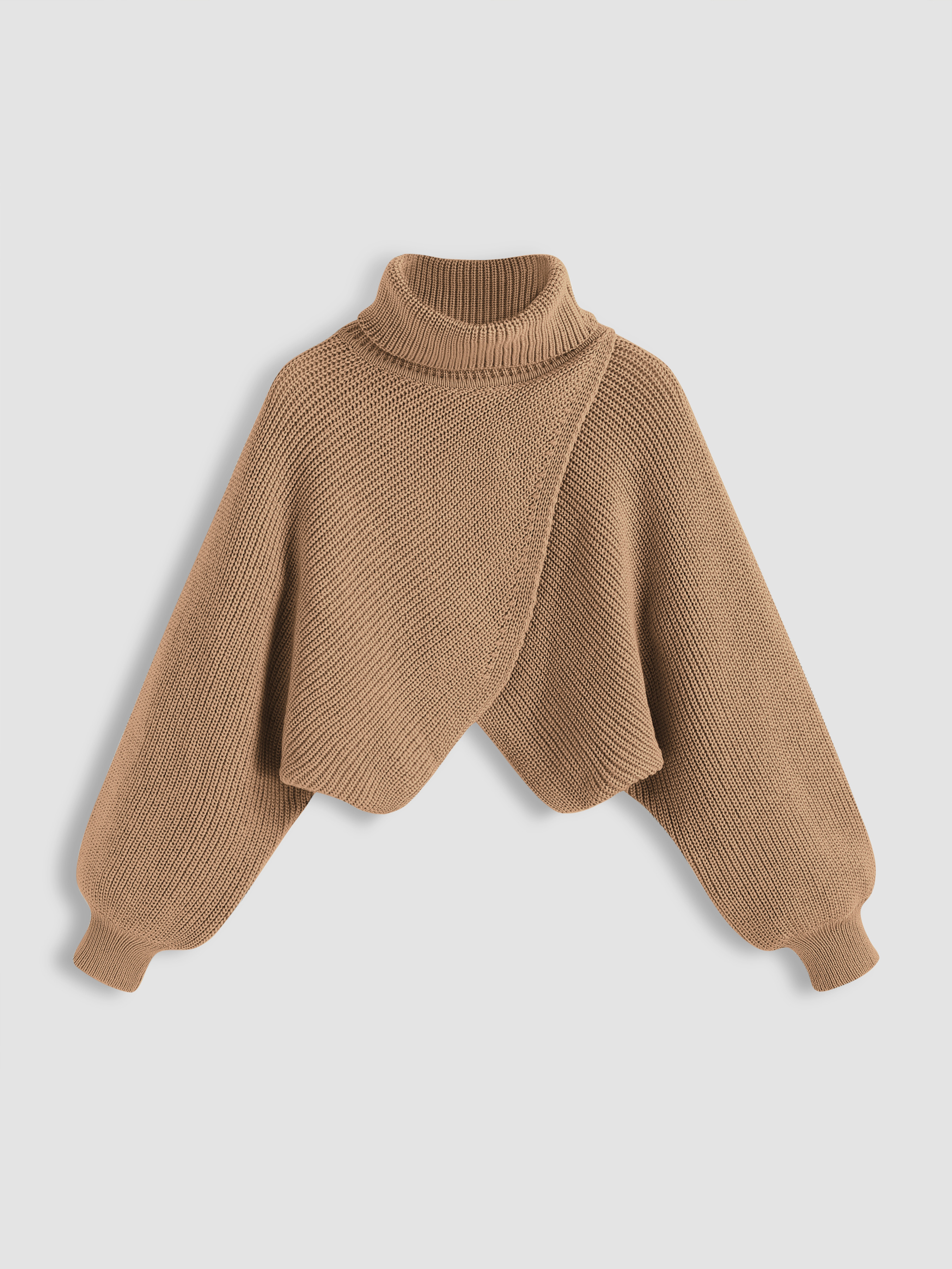 High Neck Solid Knitted Long Sleeve Crop Sweater | Cider