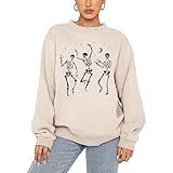 Women's Halloween Dancing Skeleton Sweatshirts Spooky Season Horror Skull Printed Pullover Shirt ... | Amazon (US)