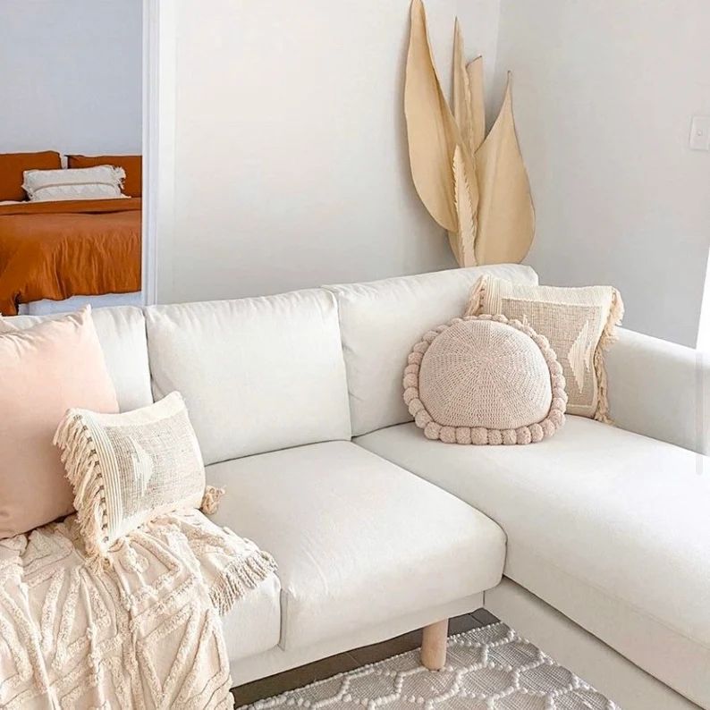 Cream Beige  100 % Cotton Round Pom Pom Cushion  home decor | Etsy | Etsy (CAD)
