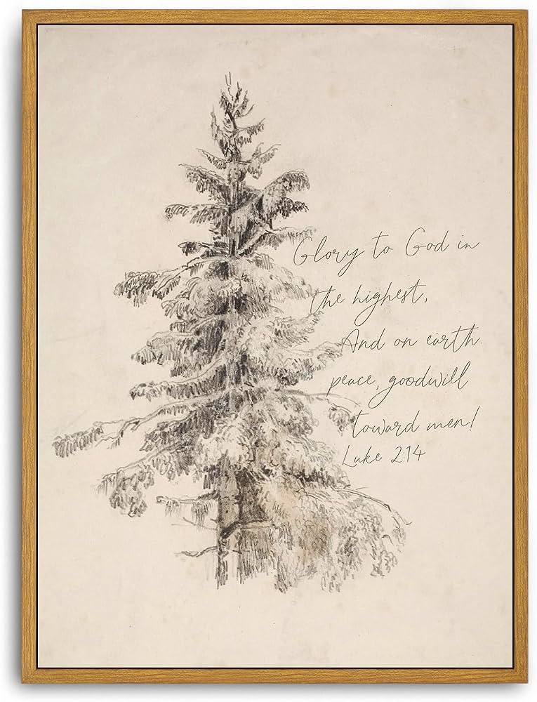 Roslynity Framed Canvas Wall Art Vintage Print Christmas Tree Scripture Paintings Peace On Earth ... | Amazon (US)