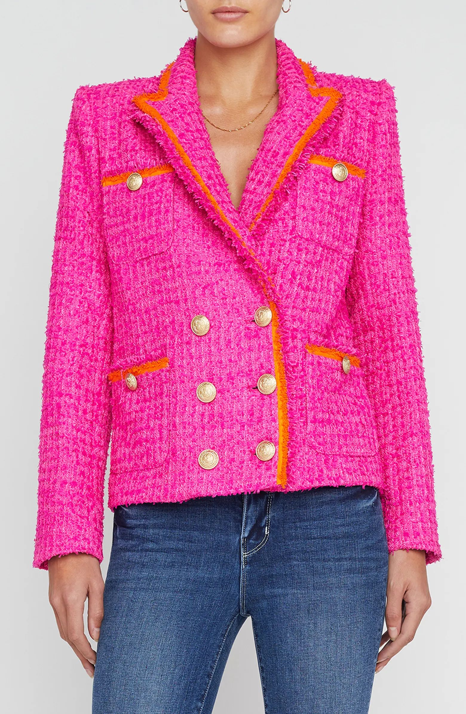 L'AGENCE Alectra Double Breasted Tweed Jacket | Nordstrom | Nordstrom