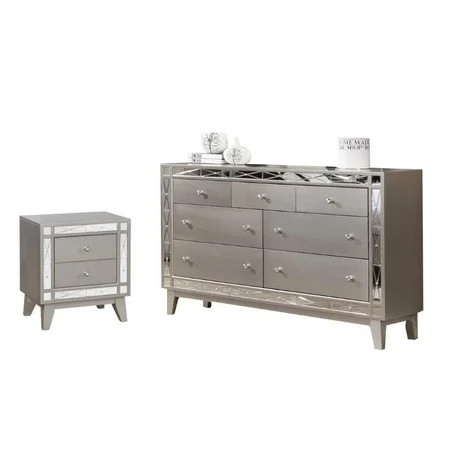 Coaster Leighton 2PC Mirrored Dresser and Nightstand Set in Silver | Walmart (US)