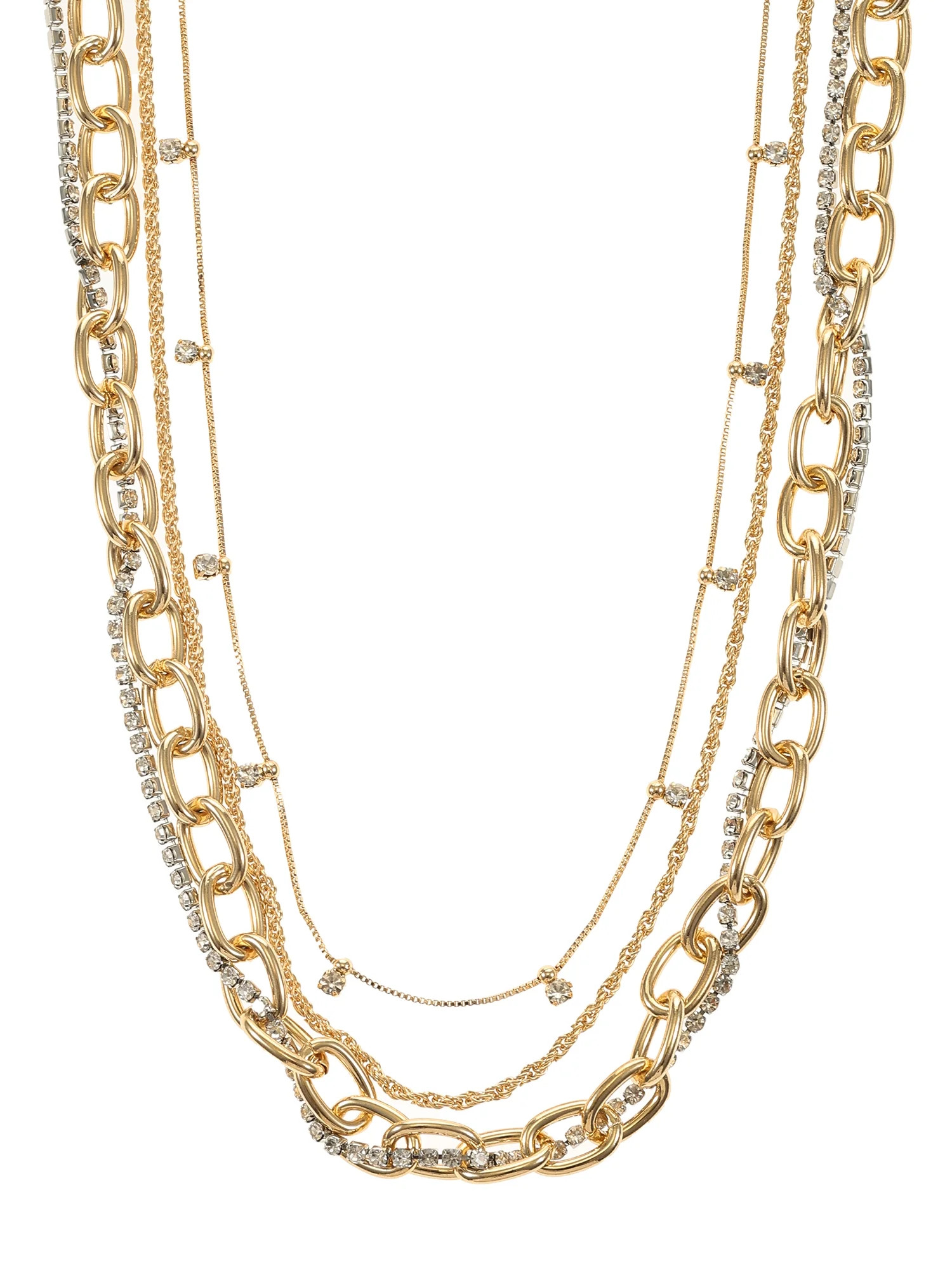 No Boundaries Gold-Tone and Silver-Tone Mixed Plate Multi Row Necklaces, 3-Piece, Women’s - Wal... | Walmart (US)