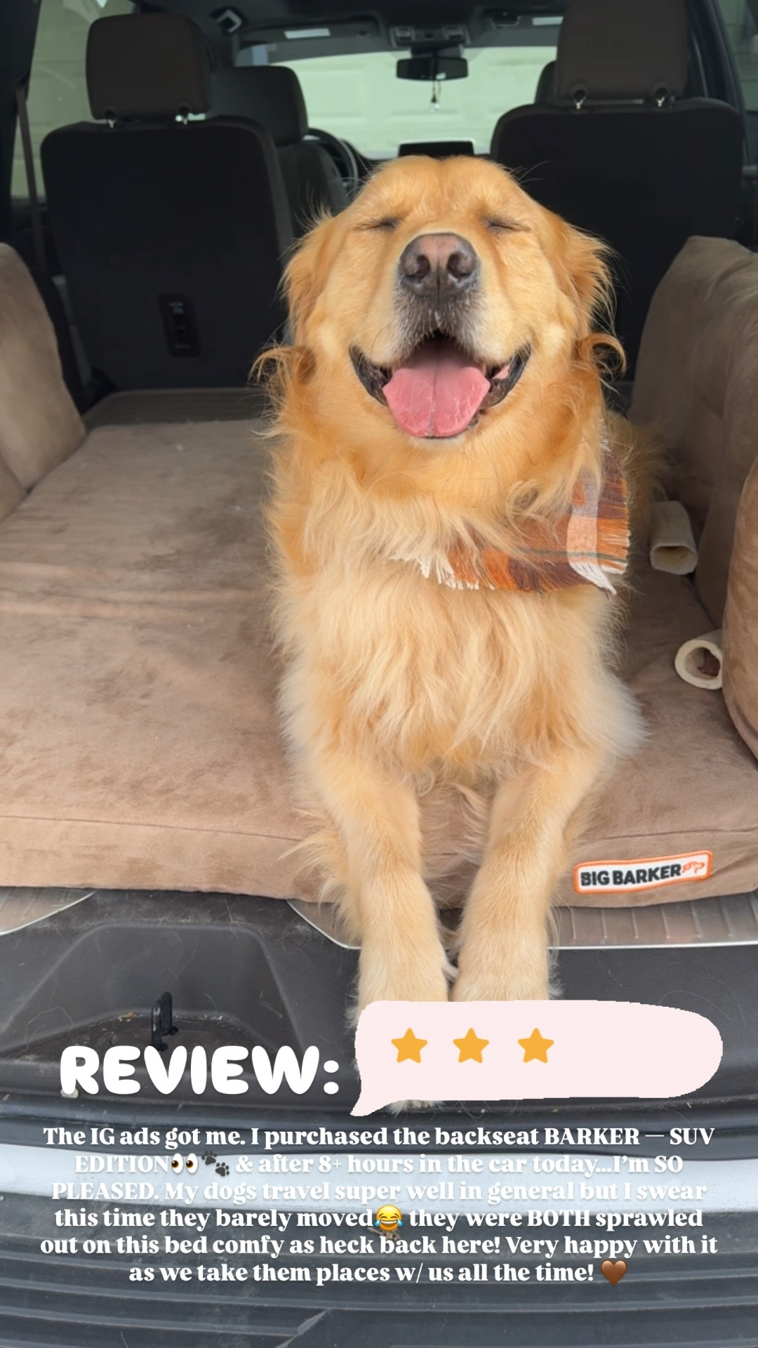 We bought the Big Barker for the Burban…and after 8+ hours in the car today w/ two giant goldens - I can say they LOVED IT👀✨🤎 we have the XL & they bought fit perfectly on it! 

Completely washable and removable cover, etc.! Kaisey was able to rest his head on the puffy sides 🥹 could def be used outside of a car too! 

Dog mom / golden retriever / travel / Holley Gabrielle / pet / Amazon finds 

#LTKTravel #LTKVideo