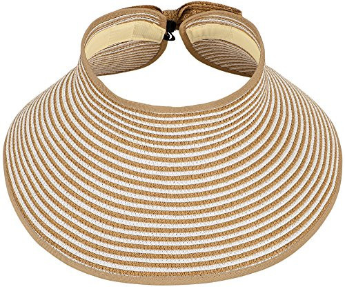 Simplicity Sun Hats for Women Fashionable Womens Wide Brim Hat Roll-up Straw Sun Visor Hat Beige/White | Amazon (US)