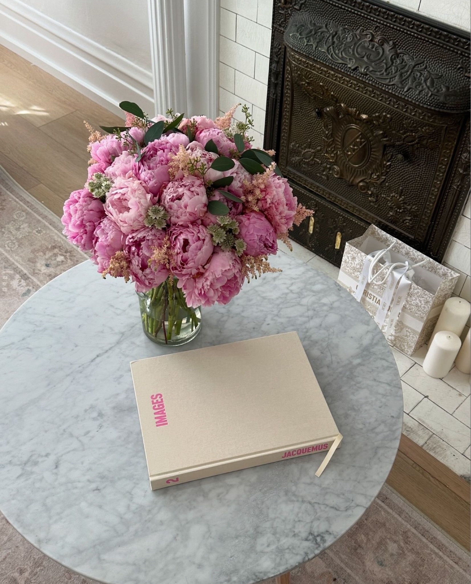 Marble round table. Pink flower in a glass vase. #Decor #HomeDecor 

#LTKHome
