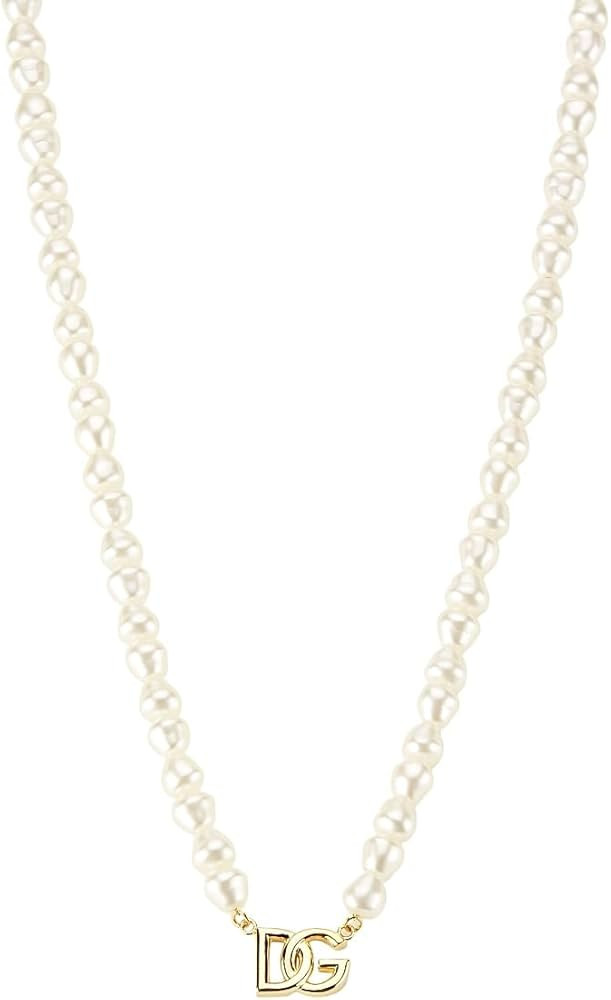 Amazon.com: Dolce&Gabbana, Goldtone & Imitation Pearl Monogram Pendant Necklace, Yellow Gold : Am... | Amazon (US)