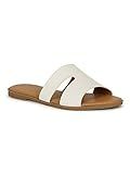 Alrisco Women's Open Toe H-Band Flat Slide Sandal SG15 - White Leatherette (Size: 6.0) | Amazon (US)