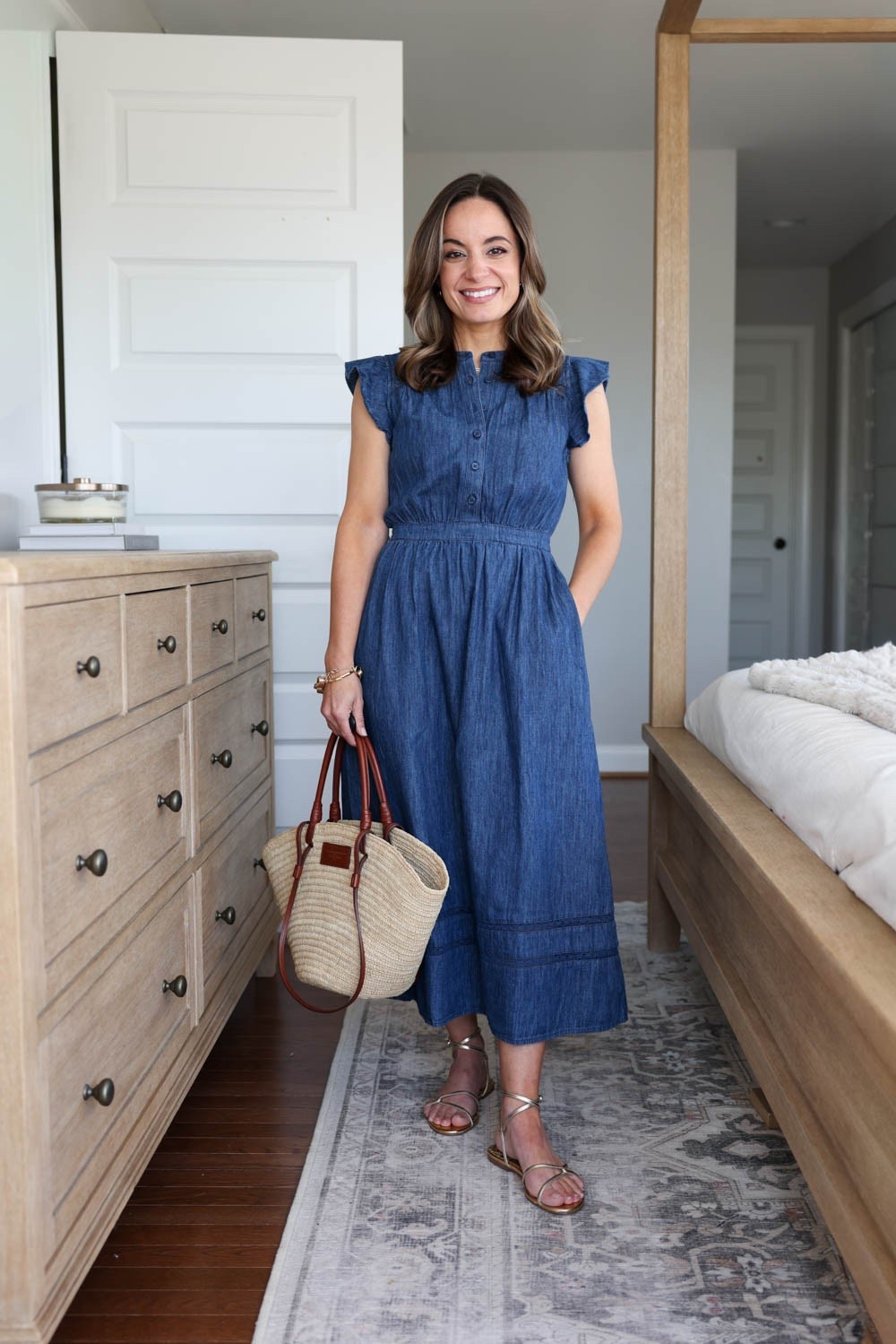 Summer outfits by color series: blue! 

Dress (Nordstrom): xxs 
Sandals (Sam Edelman): true to size 

My measurements for reference: I’m 4’10” and 105lbs. My bust, waist, and hip measurement is 32”, 24”, and 36”.