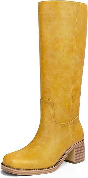 Platform Knee High Boots for Women Square Toe Chunky Block Heel Long Boots Wide Calf Riding Boots... | Amazon (US)