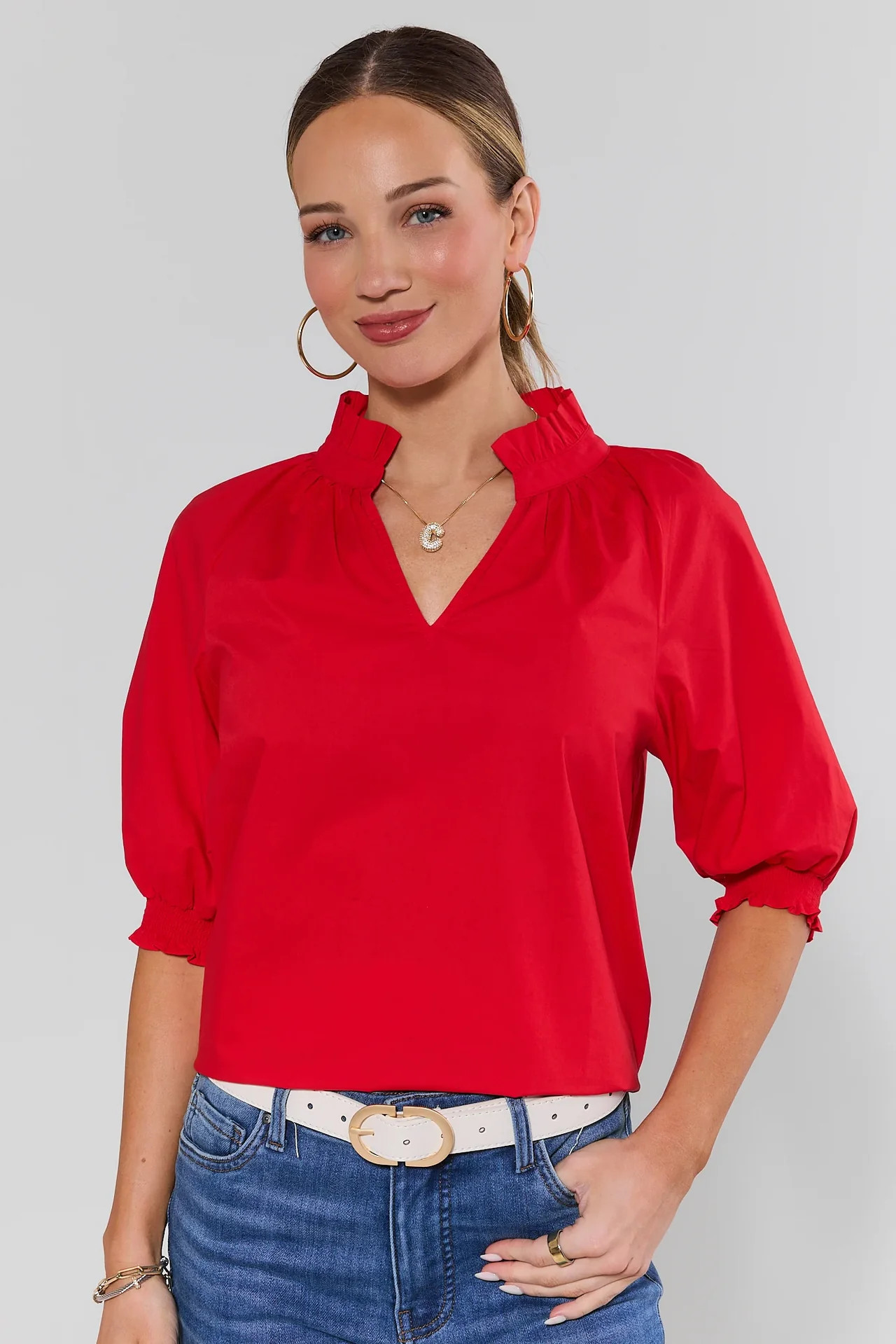 Merrick Red Split Neck Top | Avara