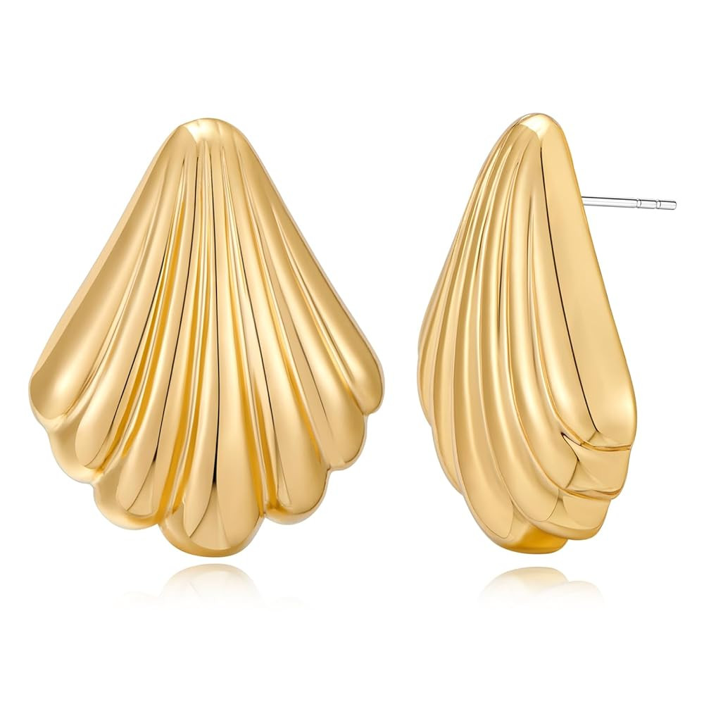 MUYAN Chunky Gold Textured Earrings for Women Trendy Minimalist Large Chunky Studs Fashion Jewelr... | Amazon (US)