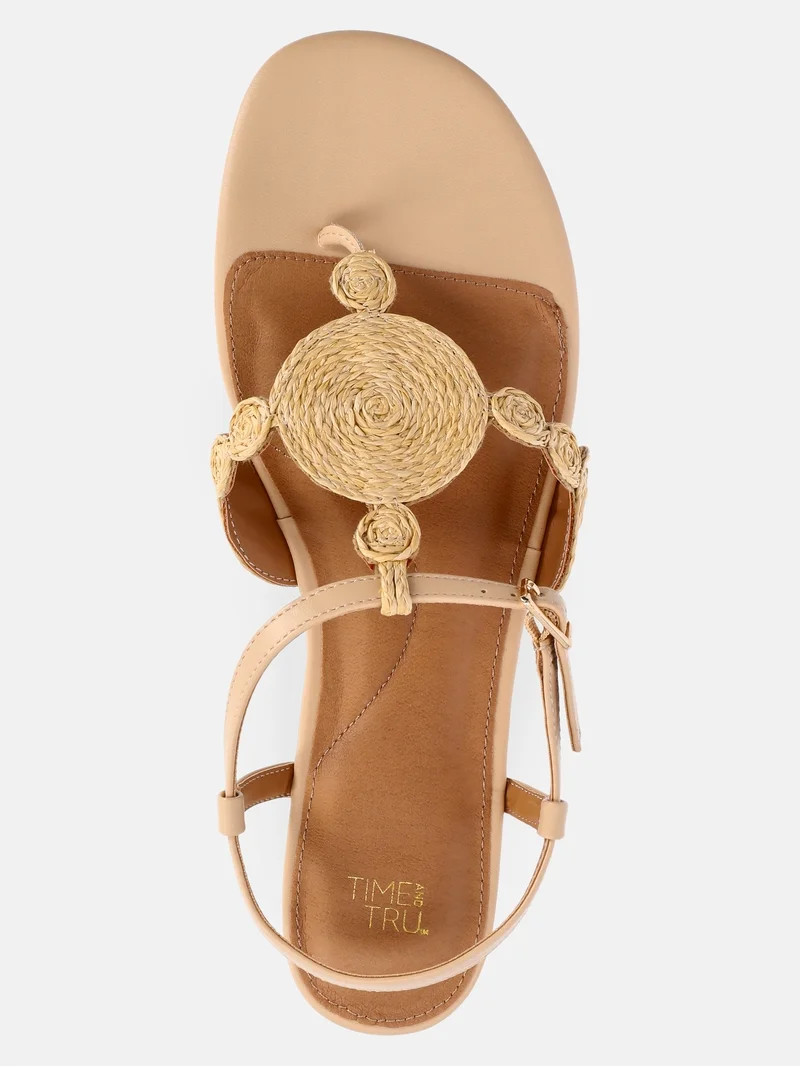 Time and Tru Women's Raffia Circle Thong Sandals | Walmart (US)