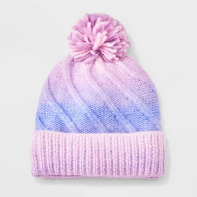 Toddler Girls' Knitted Cable Ombre Striped Beanies - Cat & Jack™ Pink/Purple | Target
