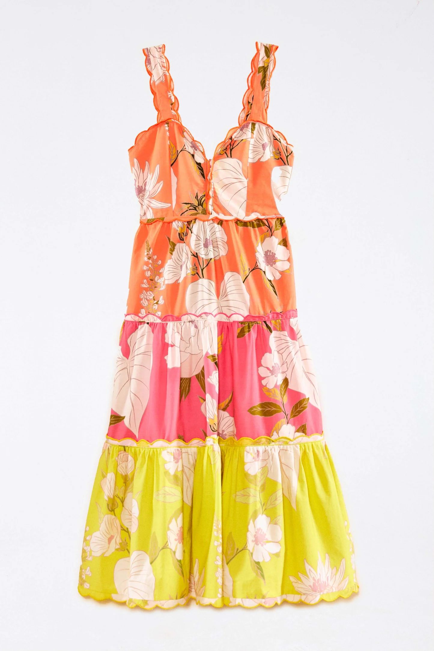 Mixed Neon Garden Tiered Midi Dress | FarmRio