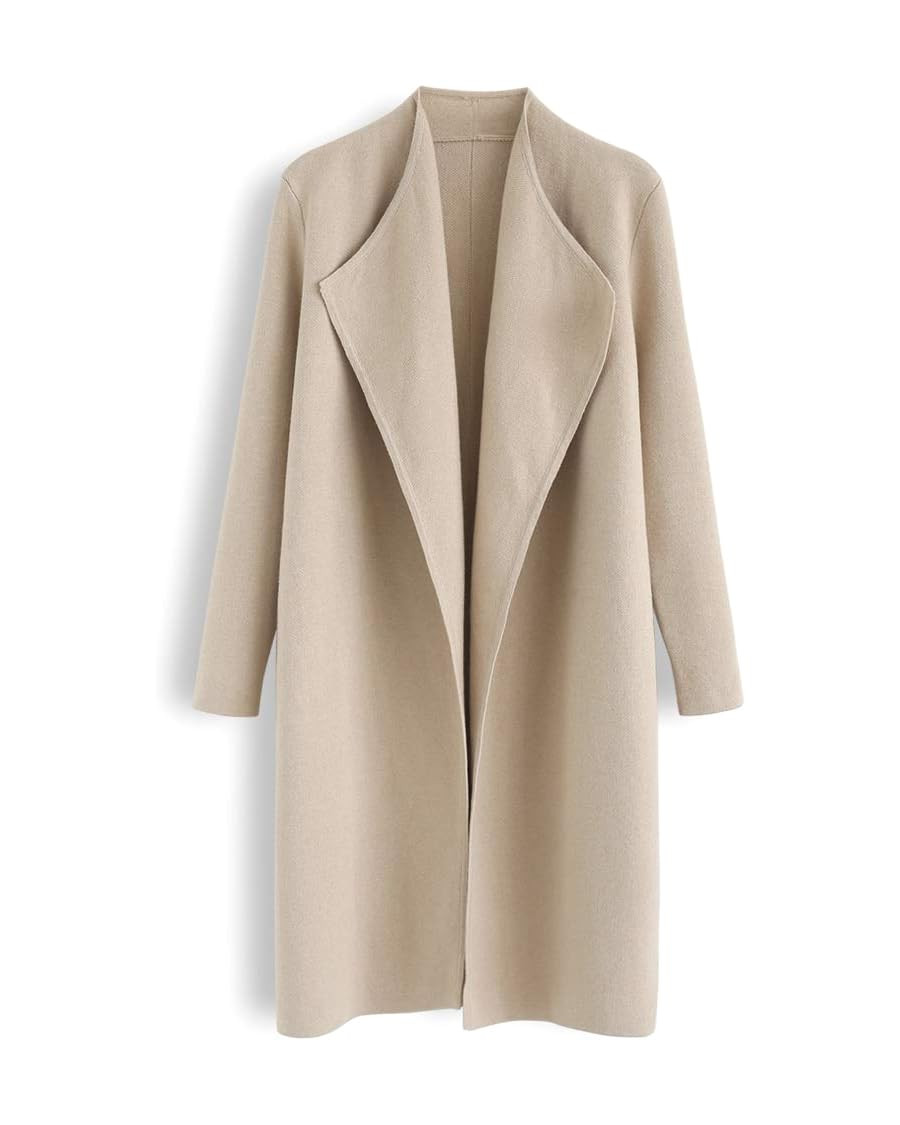 CHICWISH Women's Classy Light Tan/Black Open Front Knit Coat Cardigan | Amazon (US)