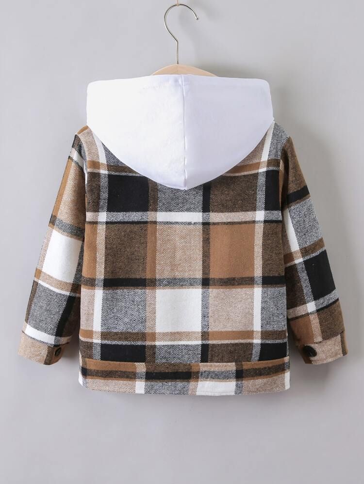 Toddler Boys Plaid Button Through Flap Detail Overcoat Without Hoodie | SHEIN