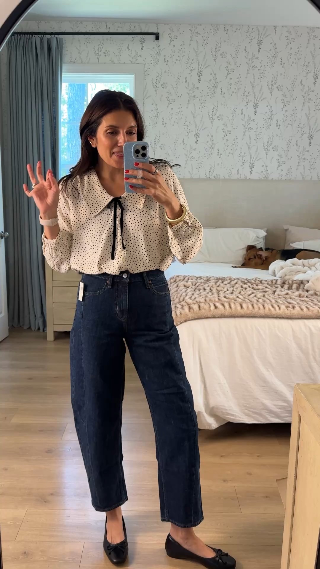 My favorite holiday blouse from Old Navy restocked AND on sale!! I wear a size small. In jeans I’m in a 2 tall length. @oldnavy 

#LTKOver40 #LTKTall #LTKSaleAlert