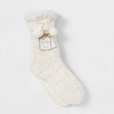 Women's Sequin Twist Sherpa Lined Slipper Socks with Grippers - 4-10 | Target