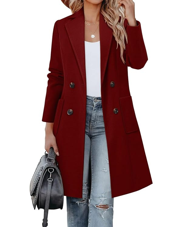CHICZONE Women's Notch Lapel Double Breasted Mid Long Pea Coat Wool Blend Overcoat Winter Outwear | Amazon (US)