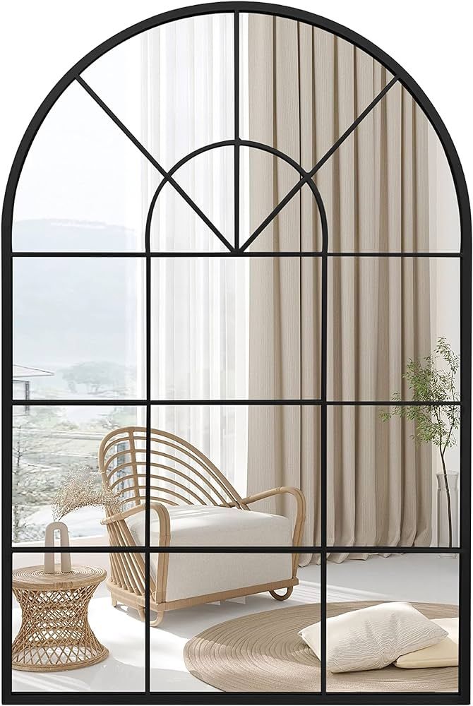 Deanurs Arched Window Metal Mirror, Black Large Rustic Windowpane Wall Mirror for Decor Living Ro... | Amazon (CA)