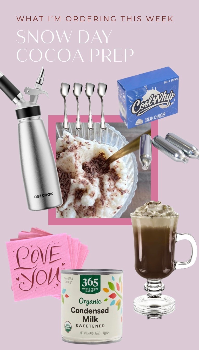 Homemade Snow Cream 🍦❄️

Sweetened condensed milk
Fresh, clean snow
Vanilla
Whole milk or heavy cream

Mix fresh snow with sweetened condensed milk until fully combined — it will be very thick. Pro tip: use the back of a metal spoon when mixing. It keeps everything colder longer and helps preserve that perfect snow-cream texture ✨

Taste as you go, then slowly add whole milk or heavy cream until you reach a classic ice-cream consistency. Add vanilla (and a little extra condensed milk if you like it sweeter).

I finish it with chocolate shavings and serve this every single snow day — it’s one of our favorite little family traditions 🤍

Comment SNOW DAY and I’ll send you all my links to make snow cream this weekend during the winter storms ❄️🤍

#LTKSeasonal #LTKmomlife #LTKHome