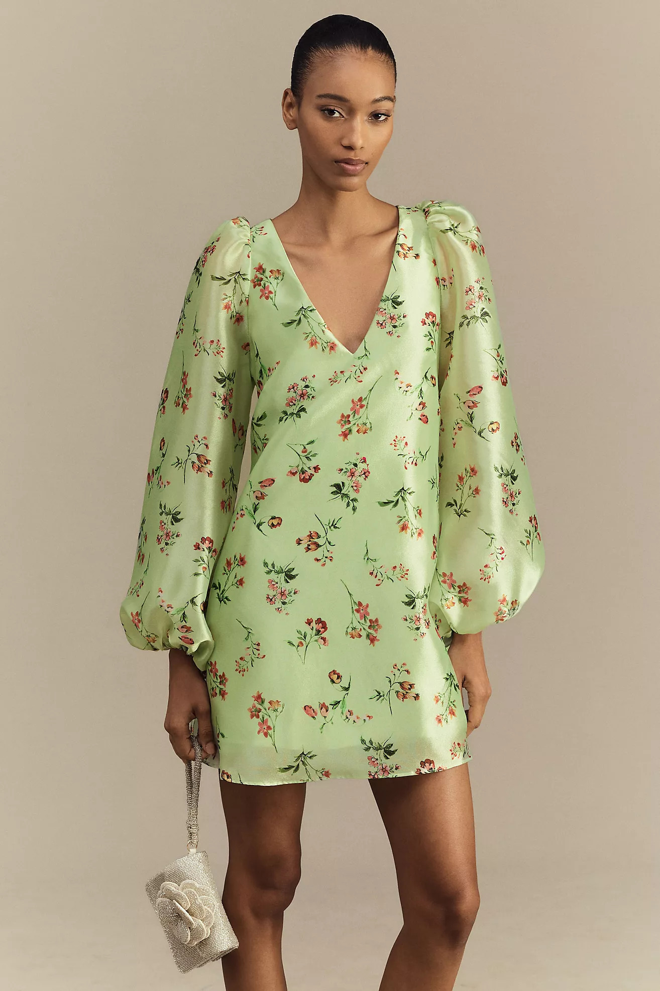 BHLDN Samantha Long-Sleeve Organza Mini Dress | Anthropologie (US)