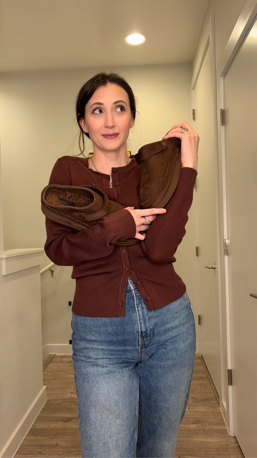 The coziest Saturday outfit with Rebecca Allen The Sugar slippers! Weekend look, Saturday style, cardigan outfit, mules, #SugarByRebeccaAllen #RebeccaAllenStyle #TheSugarSlippers 

#LTKFindsUnder50 #LTKGiftGuide #LTKSeasonal