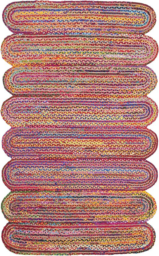 SAFAVIEH Cape Cod Collection Accent Rug - 4' x 6', Red & Multi, Handmade Braided Jute & Cotton, I... | Amazon (US)