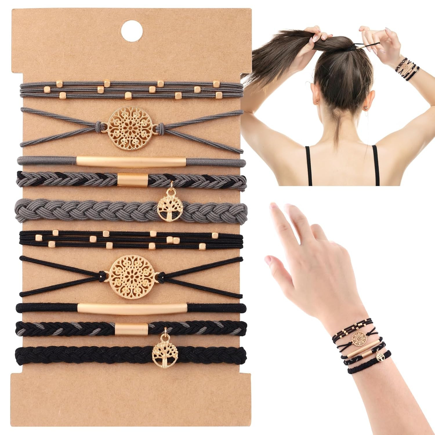 DIYDEC 10PCS Hair Ties Bracelet for Women 5 Styles Soft Braided Boho Hair Bands Elastic No Damage... | Amazon (US)