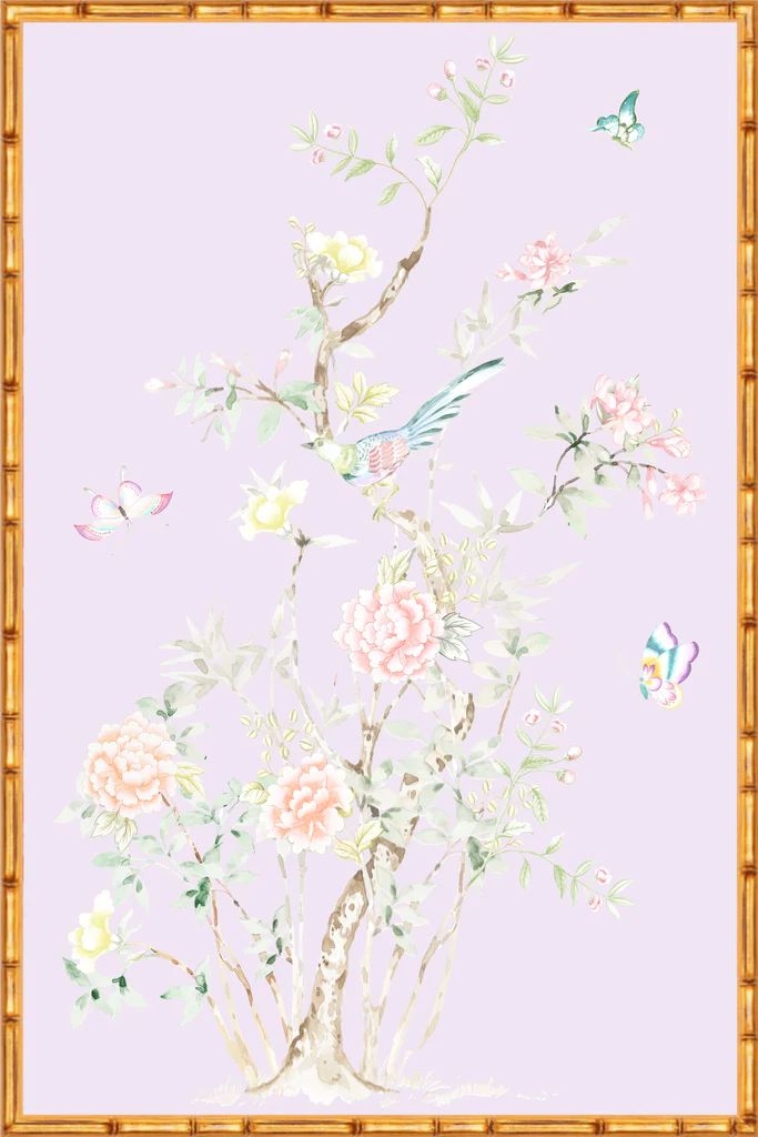 "Chinoiserie Garden 2" Framed Panel in "Lilac" by Lo Home X Tashi Tsering | Lo Home by Lauren Haskell Designs