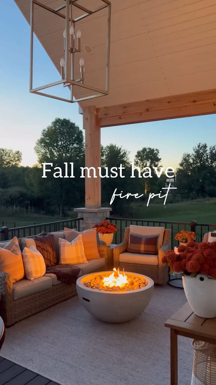 Fall must haves!  

Fall patio decor | fall throw pillows | outdoor furniture | fire pit | patio decor 