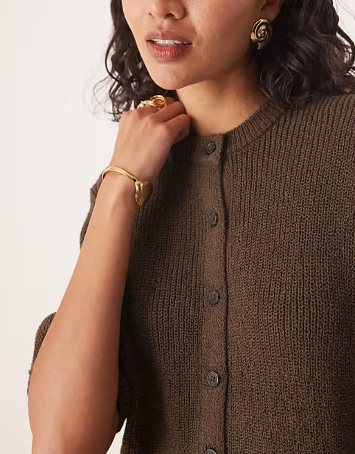 ASOS DESIGN short sleeve boucle cardigan co-ord in chocolate | ASOS (Global)
