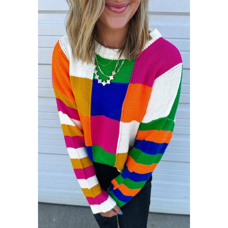 Ahlaray Vibrant Orange Plaid Sweater - Chic, Comfy, and Trendy! - Walmart.com | Walmart (US)