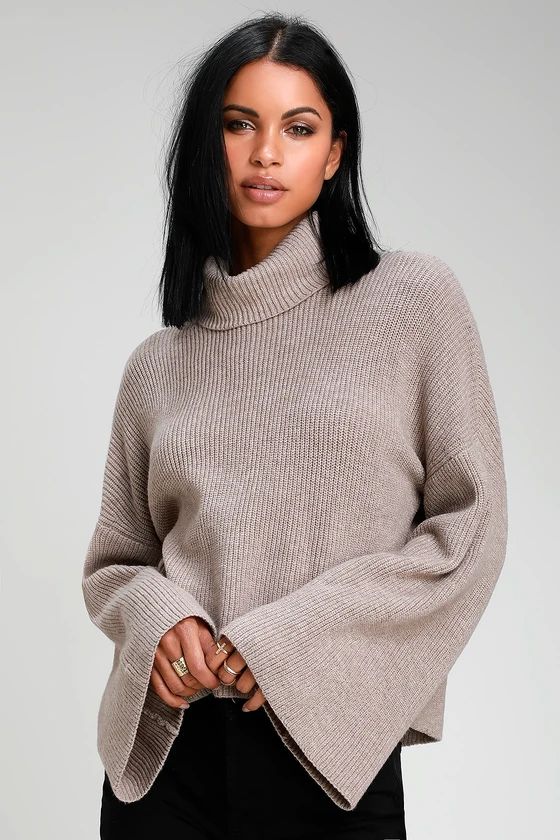 Fireside Chats Taupe Knit Turtleneck Sweater | Lulus (US)