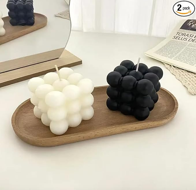 Bubble Cube Decor - 2 Pcs Handmade Black & White Bubble Soy Wax Candles, Home & Candle | Amazon (US)
