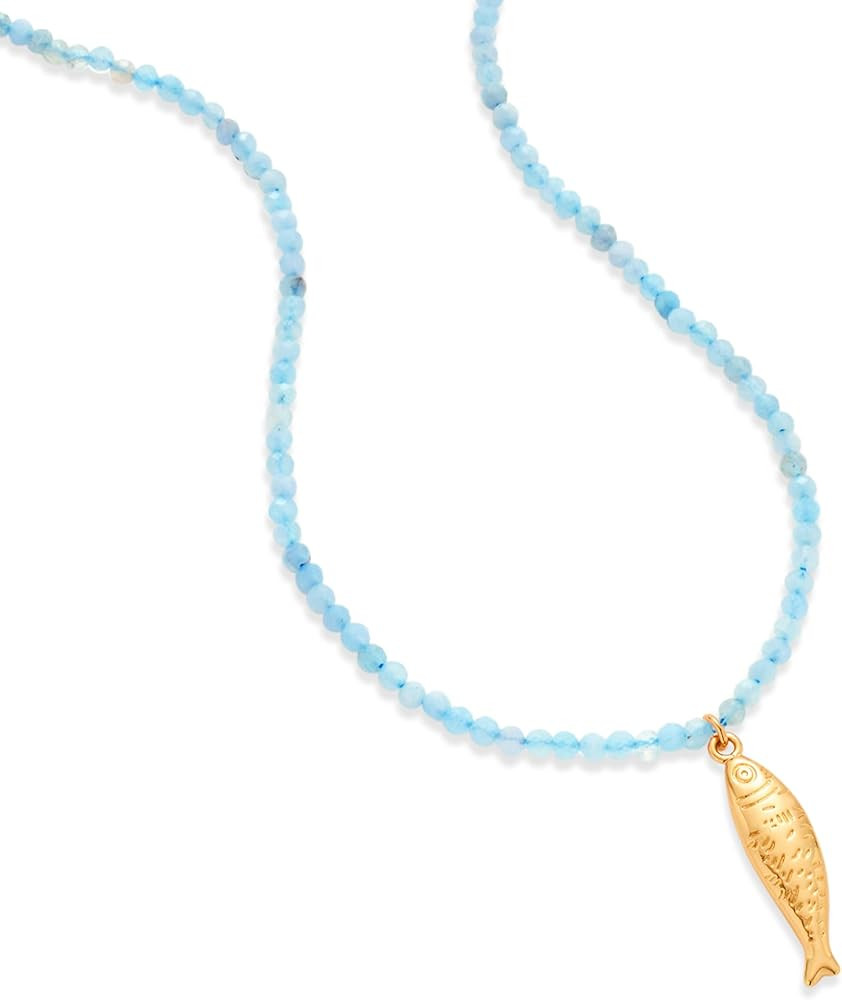 Boho Fish Necklace for Women - Blue Natural Stone Fish Pendant Necklace, Bohemian Beach Jewelry C... | Amazon (US)