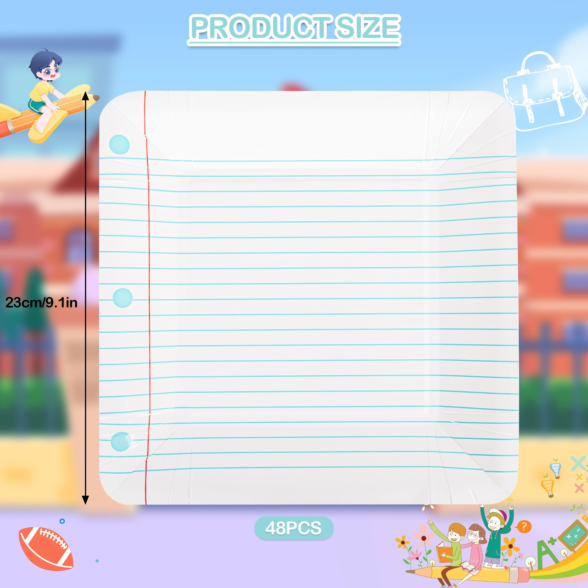 Back to School Party Plates First Day of School Notebook Paper Plates Disposable 9Inch Square Dec... | Amazon (US)