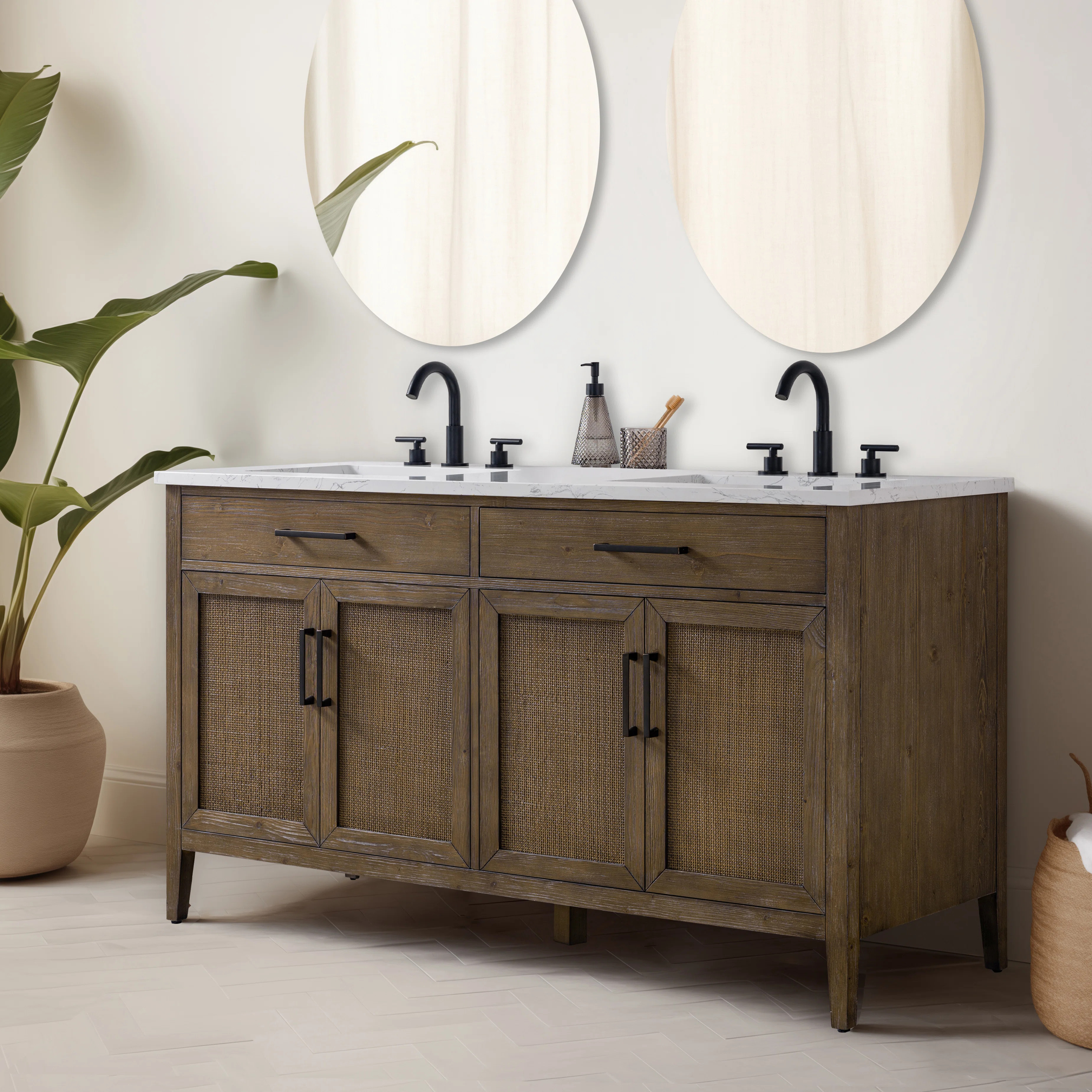 Sebastiano 60'' Double Bathroom Vanity with Engineered Stone Top | Wayfair North America