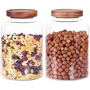 Thicken Glass Storage Jar, Food Storage Container/Canisters with Airtight Wooden Lid for Tea, Coffee | Amazon (US)
