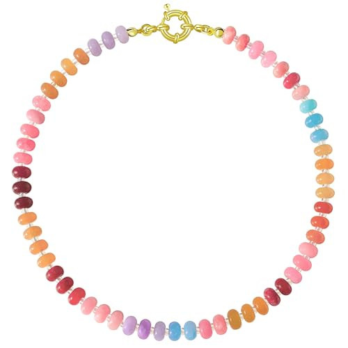 HAXIYA Colorful Beaded Gemstone Necklaces for Women Chunky Boho Bead Choker Necklace Rainbow Natural Stone Summer Jewelry for Beach | Amazon (US)