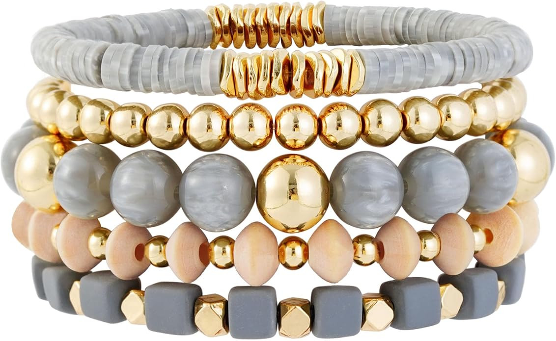 Boho Beaded Stretch Bracelets For Women Stackable Crystal Gold Plated Beaded Bracelets Set Trendy... | Amazon (US)