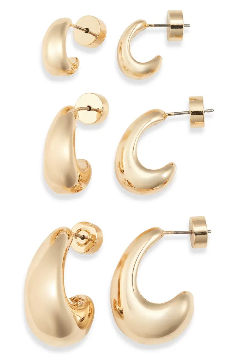 Set of 3 Wide J-Hoop Earrings (Women) | Nordstrom | Nordstrom