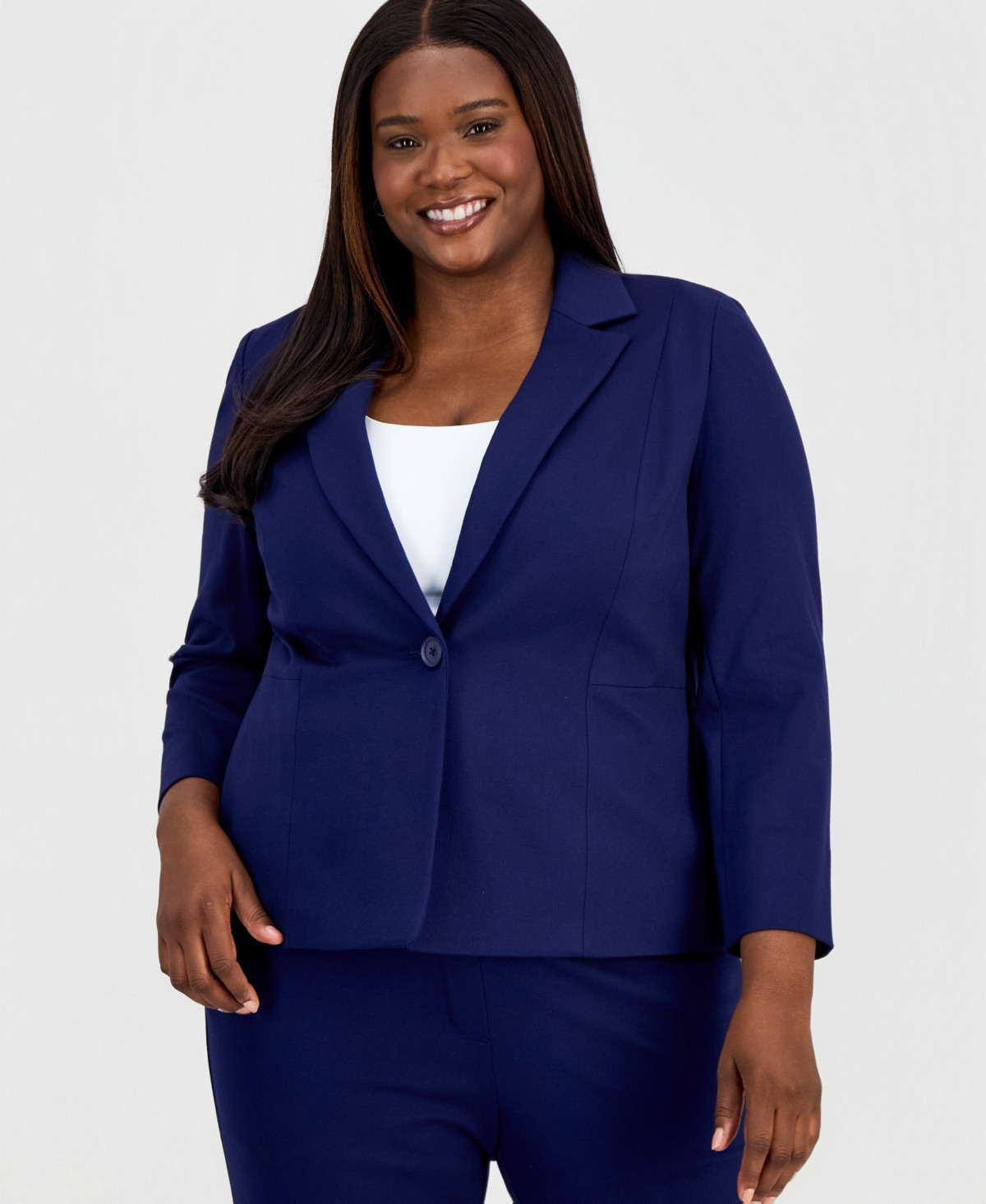 Kasper Plus Size Notched Collar One-Button Blazer - Kasper Navy | Macy's