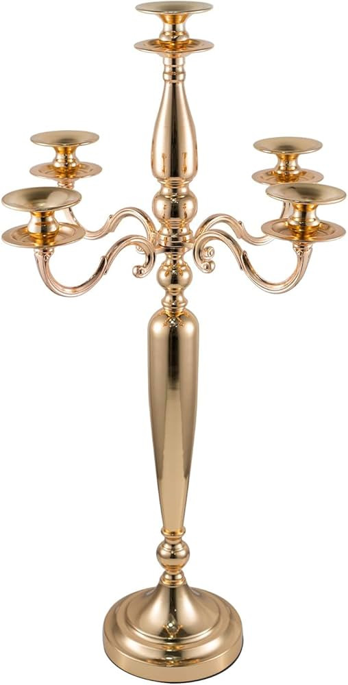 Vincidern 5 Arm Candelabra Candle Holder, Gold Candlestick Holder for Wedding Table Centerpieces,... | Amazon (US)