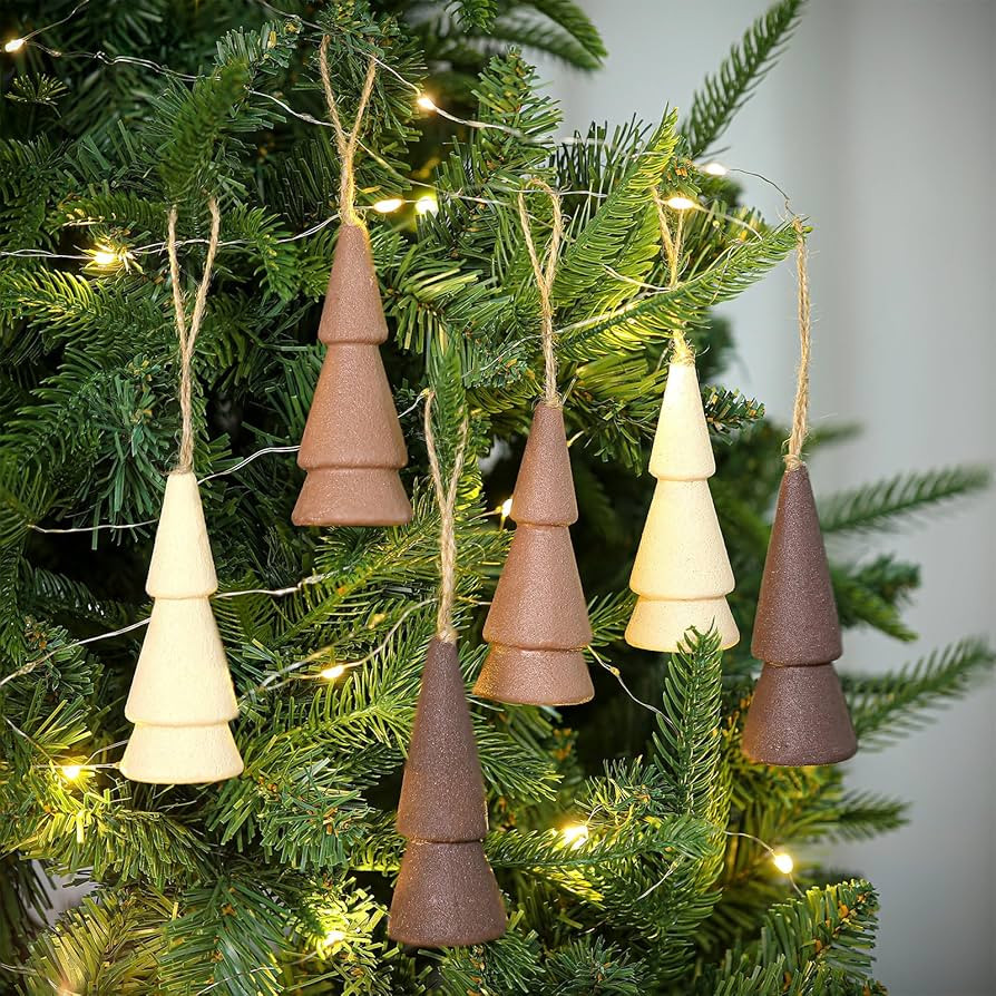 12 Pcs Neutral Foam Christmas Trees Mini Wood-Like Christmas Trees Simplistic & Vintage Tree Shap... | Amazon (US)
