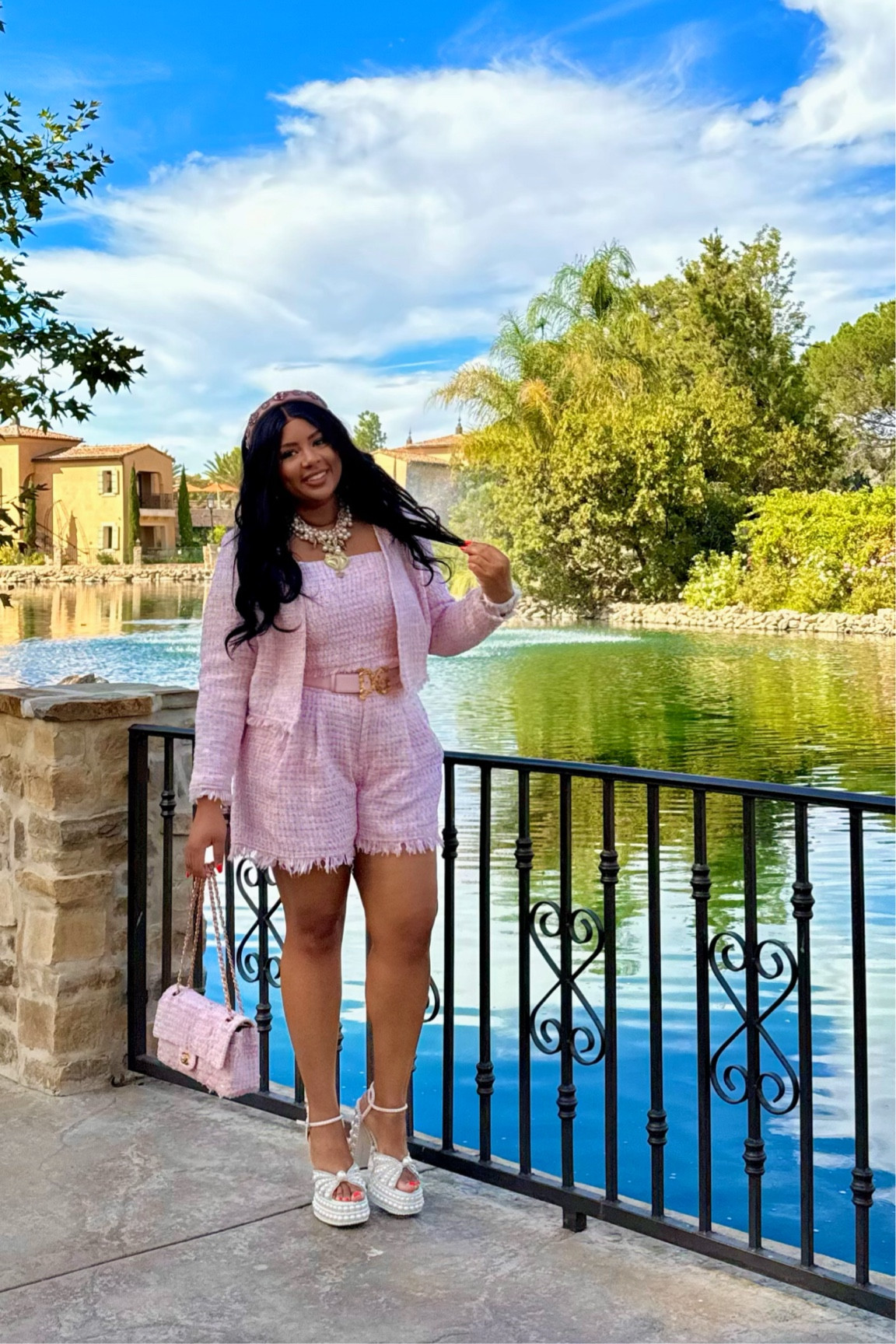 Baby shower ready in a pink tweed suit set and my DG pink belt and pink CC tweed purse. I got so many compliments on these gorgeous pearl and rhinestone platforms by Azalea Wang! 

#LTKShoeCrush #LTKStyleTip #LTKPlusSize