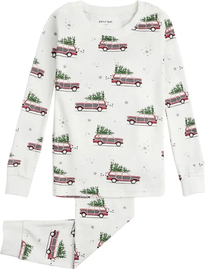 Kids' Christmas Station Wagon Print Organic Cotton Fitted Two-Piece Pajamas | Nordstrom